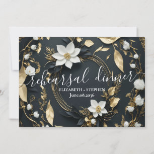 White Gold Floral Wreath Wedding Rehearsal Dinner Invitation