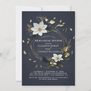 White Gold Floral Wreath Wedding Rehearsal Dinner Invitation