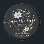 White Gold Floral Wreath Wedding Save The Date Magnet<br><div class="desc">Modern Vintage Elegant Wedding Save The Date Magnet Template - Elegant Black White and Gold Floral Wreath.
These Designs Can Be Personalised For Your Special Occasion And Would Be Perfect For Your Wedding,  Bridal Shower,  Engagement Party,  Birthday Party And Many More Special Occasions.</div>