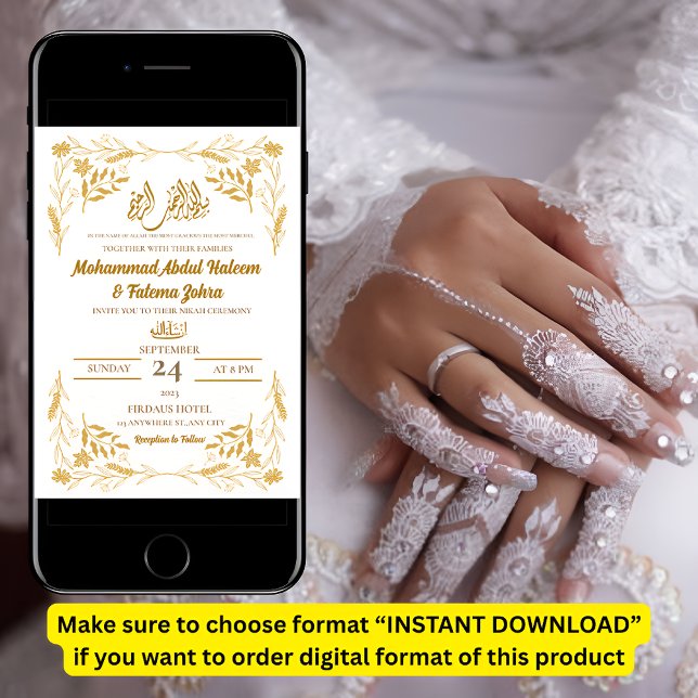 White Gold Flower Frame Elegant Modern Nikah Invitation (Creator Uploaded)