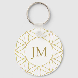 White & Gold Flower of Life Monogram Key Ring