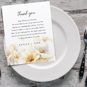 White Gold Flower Thank You Wedding Reception Card