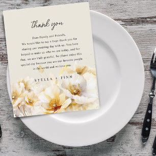 White Gold Flower Thank You Wedding Reception Card