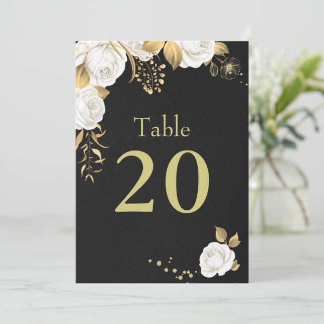 white gold flowers black table number (Standing Front)