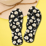 White Gold Flowers Black Thongs<br><div class="desc">Black flip flops with a pattern of white and gold flowers,  these flip flops are perfect to dress up your outfit for any occasion. MORE designs in our store.</div>