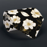 White Gold Flowers Black Tie<br><div class="desc">A beautiful pattern of white and gold flowers on black, this men's neck tie is cool for the office, a night on the town, a wedding, your own wedding ceremony, for the groom or groomsmen or give as a gift to your husband, dad, brother or best friend. More designs in...</div>
