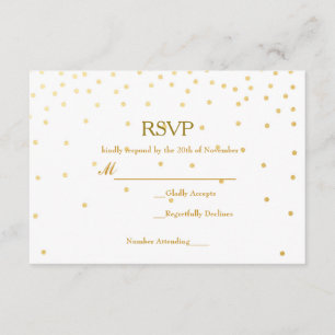 White & Gold Foil Confetti Dots Wedding RSVP Card