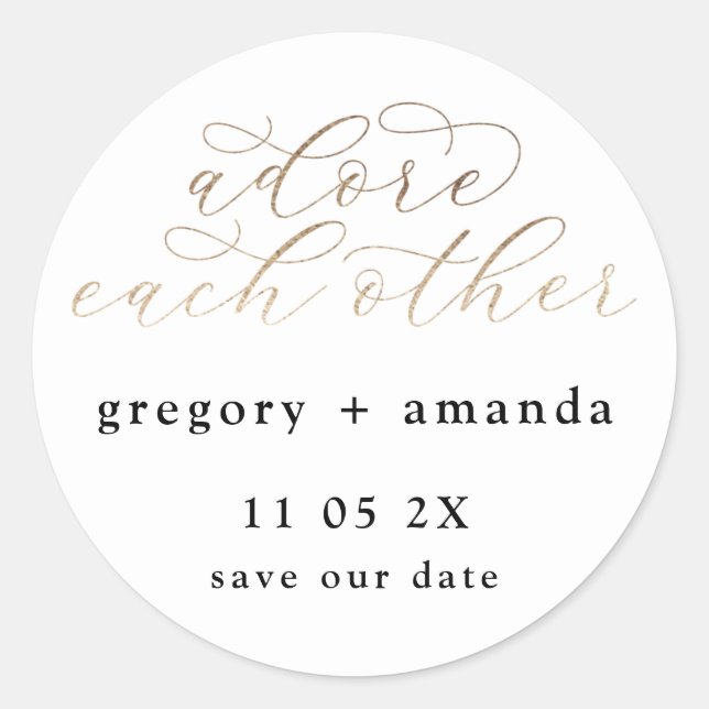 White Gold Foil Elegant Calligraphy Lettering Classic Round Sticker (Front)