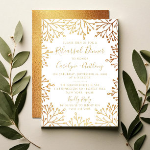 White & Gold Foil Floral Wedding Rehearsal Dinner Invitation
