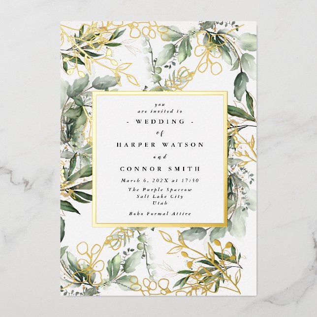 White Gold Foil Frame Botanical | Boho Eucalyptus (Front)