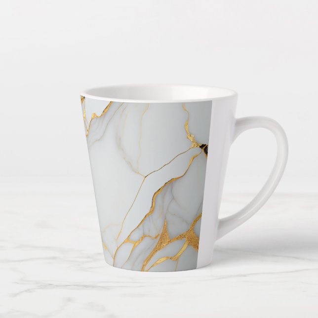 White & Gold Foil Marble Agate Latte Mug (Right)