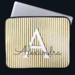 White & Gold Foil Striped Monogram & Initial Laptop Sleeve<br><div class="desc">White & Gold Foil Striped Monogram & Initial Case. This case can be customised to include your initial and first name.</div>