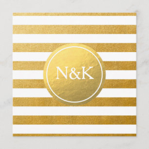 White & Gold Foil Striped Wedding Invitation