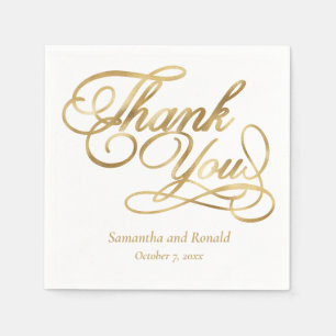 White & Gold Foil Thank You Calligraphy Wedding Napkin