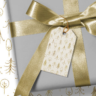 White Gold Foil Winter Scene Trees Snow Gift Tags