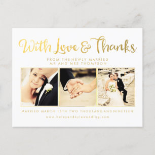 White Gold Foil With Love and Thanks Lettering Postcard