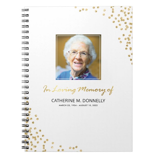 White Gold Funeral Condolence | Photo Memorial Notebook (Front)