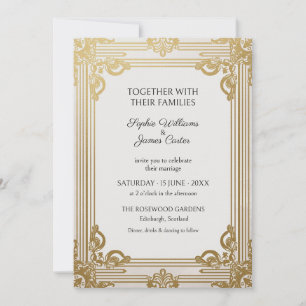 White Gold Gatsby Art Deco Wedding Invitation