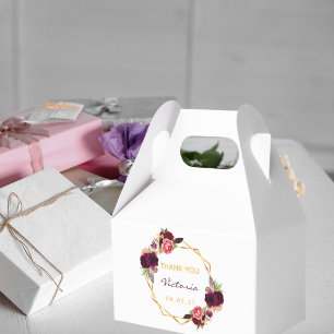 White gold geometric burgundy floral bridal shower favour box
