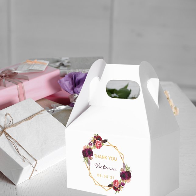 White gold geometric burgundy floral bridal shower favour box (Creator Uploaded)