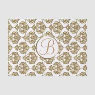 White Gold Glam Damask Monogram Letter Initial Tissue Paper