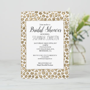 White Gold Glam Glitter Glitz Leopard Print Invitation