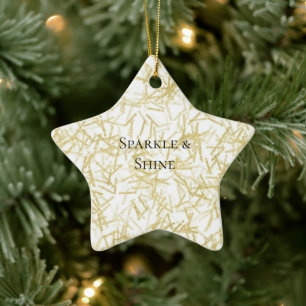 White Gold Glam Glitzy Sparkle Christmas Ceramic Ornament