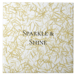 White Gold Glam Glitzy Sparkle Christmas Ceramic Tile