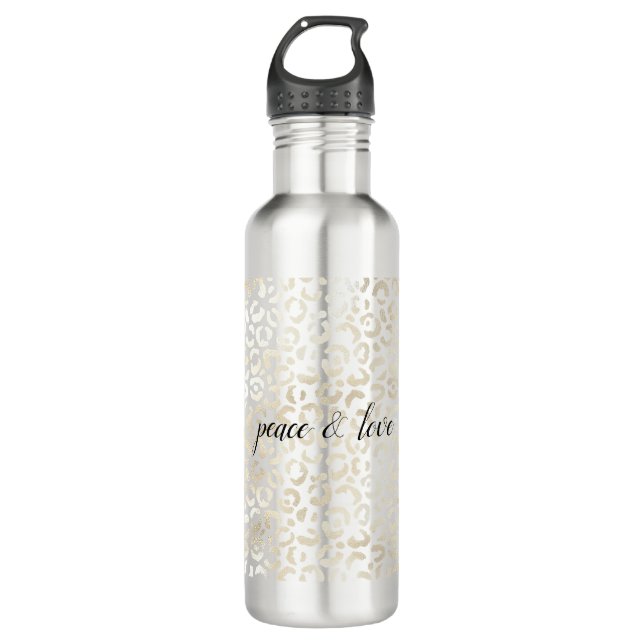 White Gold Glam Leopard Print 710 Ml Water Bottle (Front)