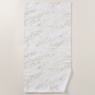 White Gold Glam Leopard Print Beach Towel