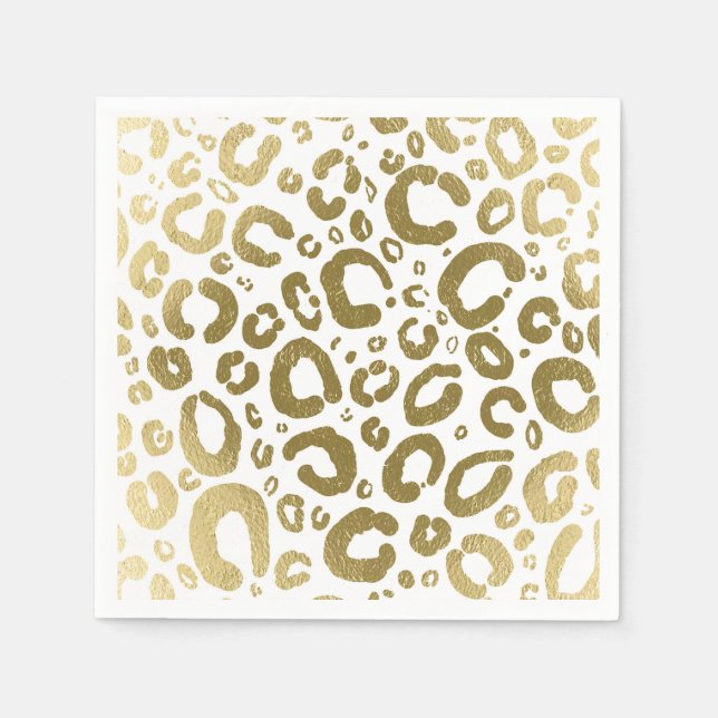 White & Gold Glam Leopard Print Party Napkin (Front)