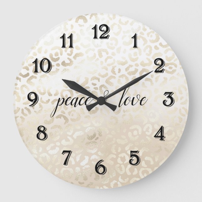 White Gold Glam Leopard Print personalised Large Clock (Front)
