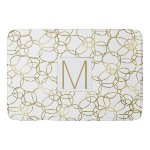 White Gold Glam Stylish Circles Monogram Bath Mat