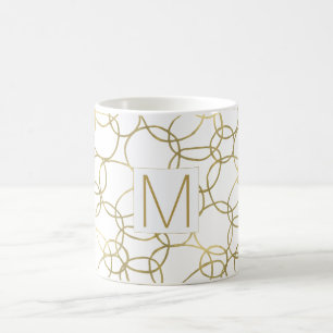 White Gold Glam Stylish Circles Monogram Coffee Mug