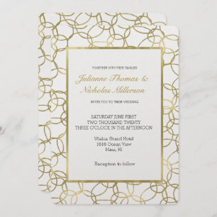 White Gold Glam Stylish Circles Wedding Invitation
