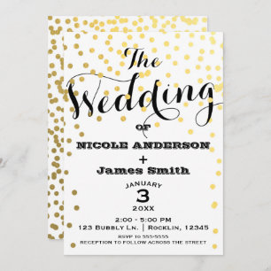 White & Gold Glamour Confetti Foil WEDDING Invitation