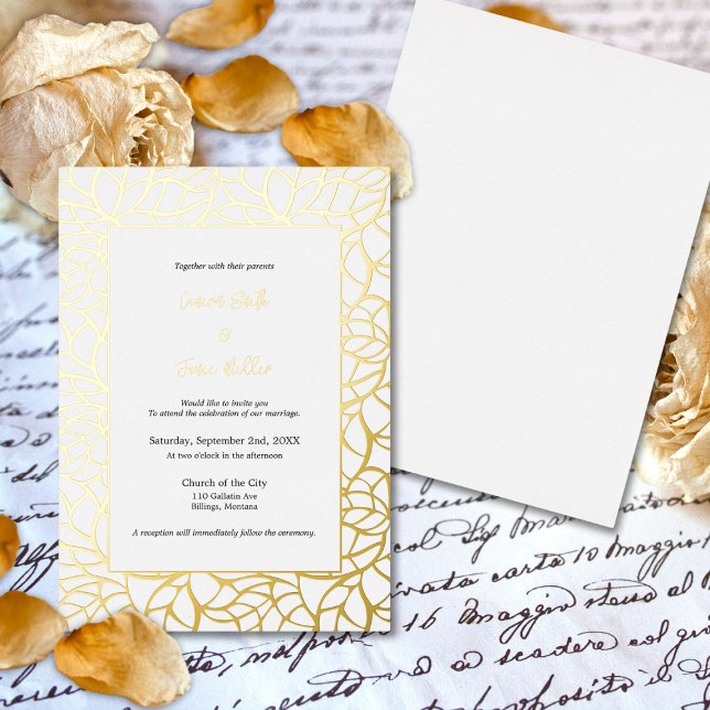White & Gold Glamourous Leaf Pattern Wedding (White & Gold Glamorous Leaf Pattern Wedding Foil Invitation)