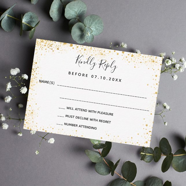 White gold glamourous wedding RSVP Card (Creator Uploaded)