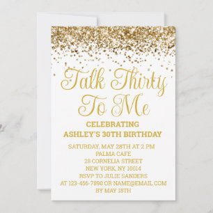 White Gold Glitter 30th Birthday Talk Thirty To Me Invitation