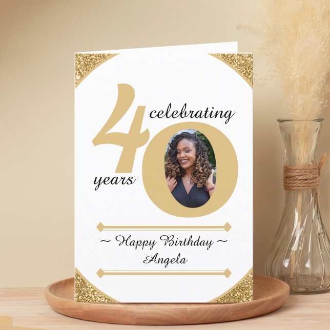 White & Gold Glitter 40 Forty Years 40th Birthday Thank You Card (White & Gold Glitter 40 Forty Years 40th Birthday Thank You Card)