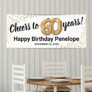 White Gold Glitter 60th Birthday Banner