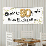 White Gold Glitter 80th Birthday Banner<br><div class="desc">Celebrate a milestone birthday in style with our elegant eightieth birthday party banner. Boasting a customisable simple white background, faux gold sparkle, and modern 80th birthday celebration text, this banner is the perfect way to make a statement. Plus, our eighty gold helium balloons add an extra touch of glamour. Easily...</div>