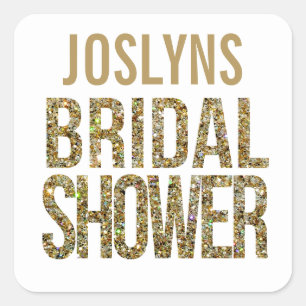White & Gold Glitter Bridal Shower Name Sticker