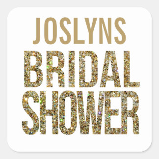 White & Gold Glitter Bridal Shower Name Sticker