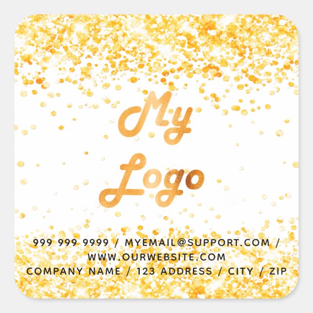 White gold glitter business logo square sticker (Front)