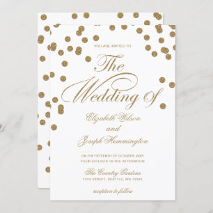 White Gold Glitter Confetti Elegant Wedding Invitation