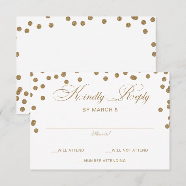 White Gold Glitter Confetti Elegant Wedding  RSVP Card (Front/Back)