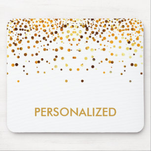 White Gold Glitter Confetti Faux Personalised Mouse Pad
