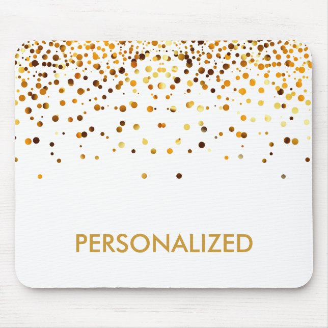 White Gold Glitter Confetti Faux Personalised Mouse Pad (Front)
