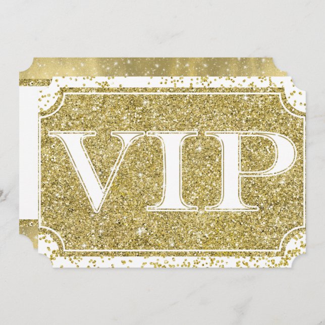 White Gold Glitter Confetti Glam VIP Party  Ticket Invitation (Front/Back)